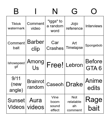 Instagram Bingo Card