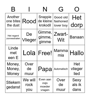 Liedjes Bingo Card