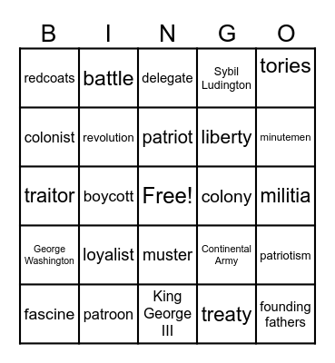 Revolutionary BINGO Card
