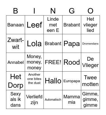 Liedjes Bingo Card