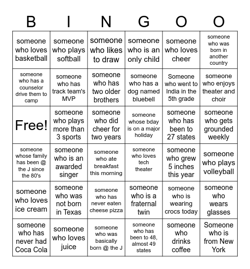 TTC Human Bingo Card