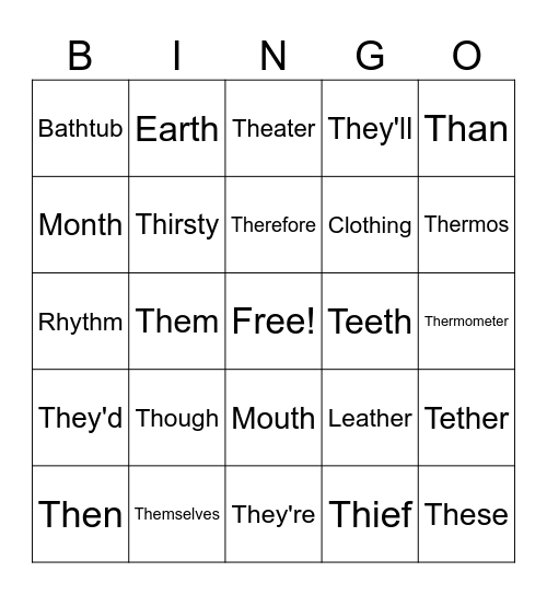 TH Sounds Bingo Card