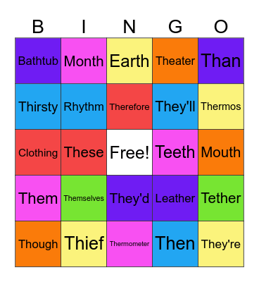 TH Sounds Bingo Card