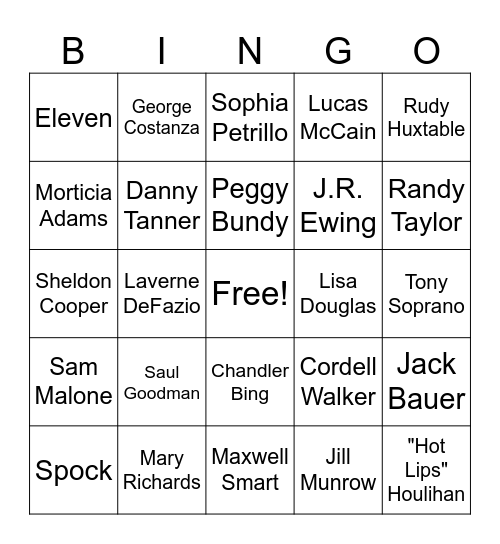 Fictional Characters Bingo Card