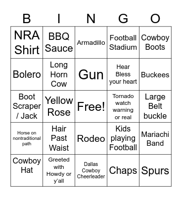 TEXAS Bingo Card