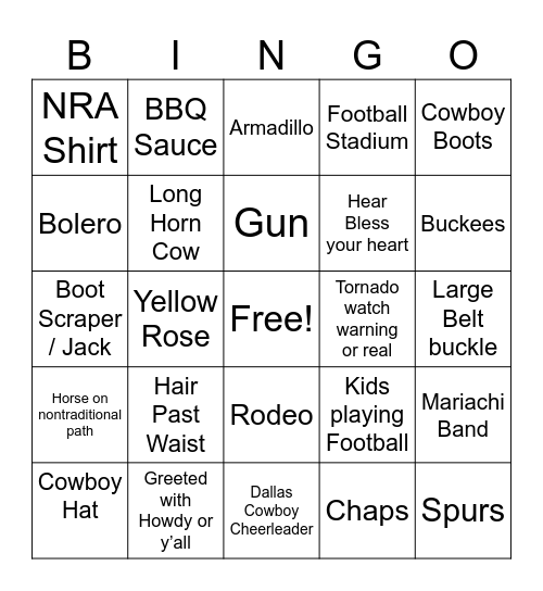 TEXAS Bingo Card