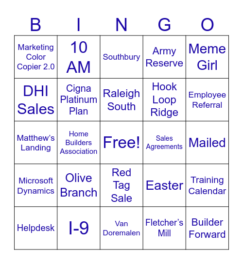 Onboarding Day Bingo Card