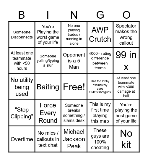 CSGO 2 Bingo Card