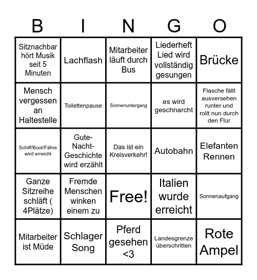 Bus BINGO Card