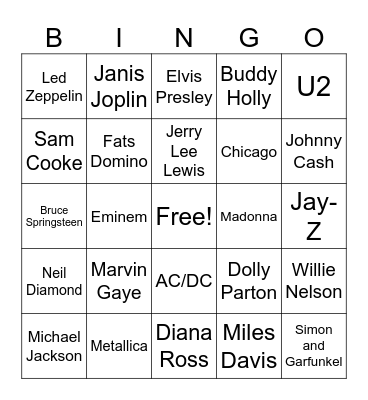 Musical Artists Bingo Card