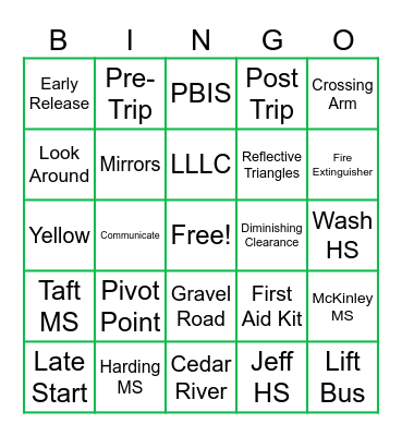 CRCSD TRANSPORTATION BINGO Card