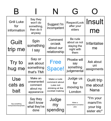 Mam's Birthday Bingo Card
