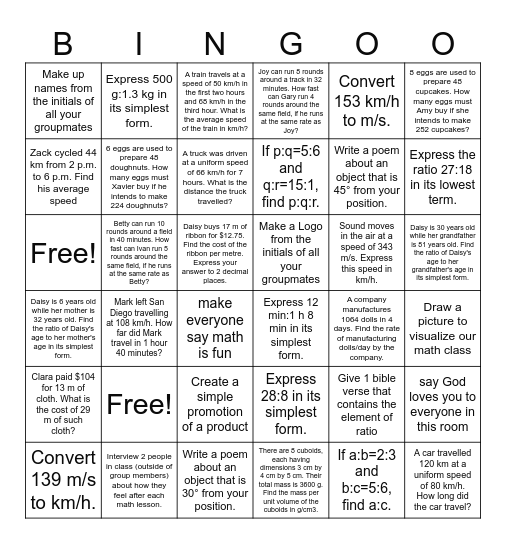 HAPPY MATH Bingo Card