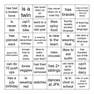 FIND SOMEONE WHO Bingo Card