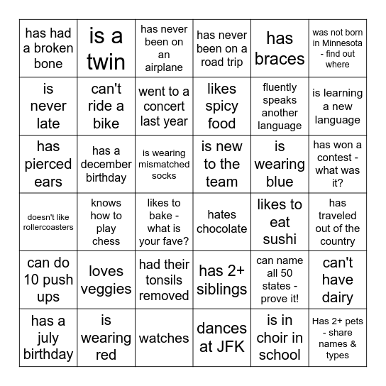 FIND SOMEONE WHO Bingo Card