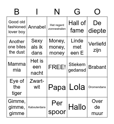 Liedjes Bingo Card