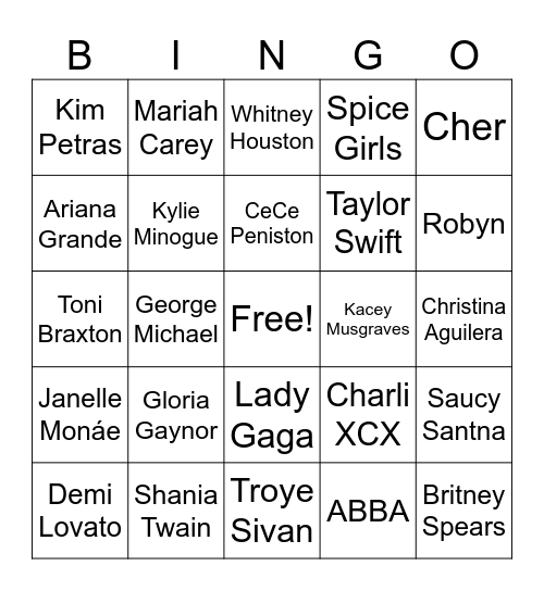 Queer Anthems Bingo Card