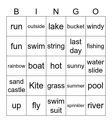 Goal's Summer Bingo Card