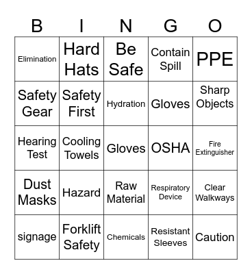 Safety Bingo Card