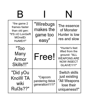 Pretentious Old Gen Hunter Bingo Card