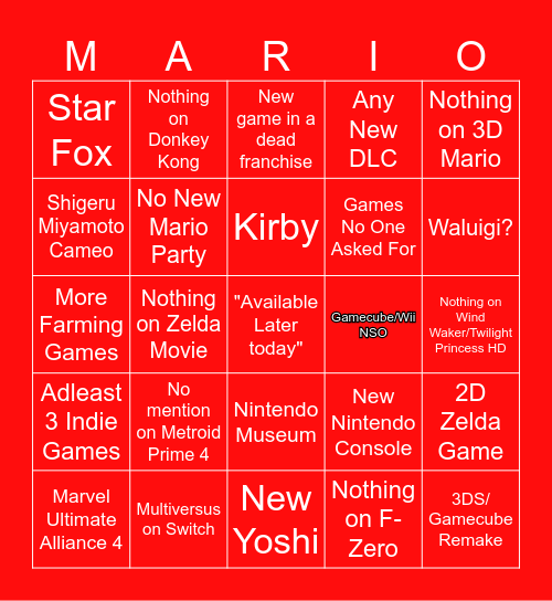 Nintendo Direct June 2024 Bingo Card Bingo Card