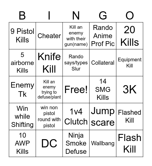 CS2 Gamer Bingo Card