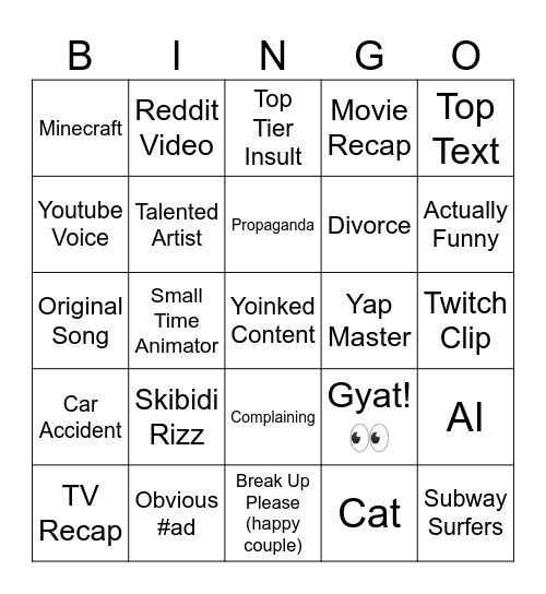 Tiktok Bingo 1 Bingo Card