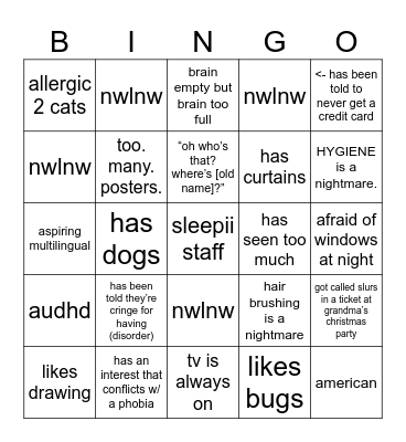 Lair Bingo Card