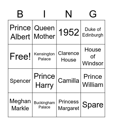 British Royal Family Bingo 3 Bingo Card