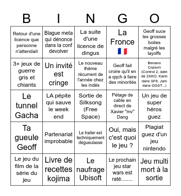 Summer Game Fest 2024 Bingo Card