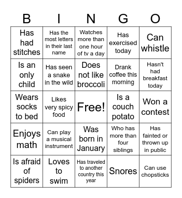 Find Someone Who..... Bingo Card