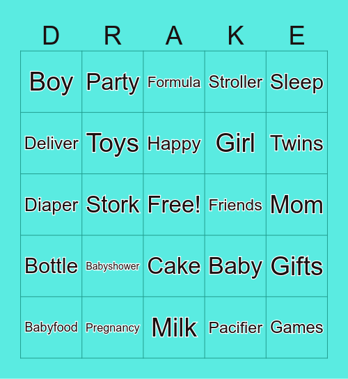 Brooke's  Baby Shower Bingo Card