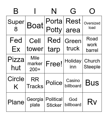 Road Trip Bingo Card