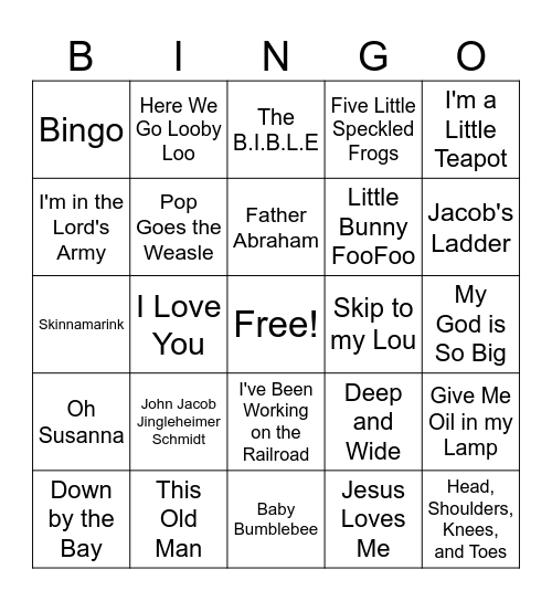 Baby Tunes Bingo Card