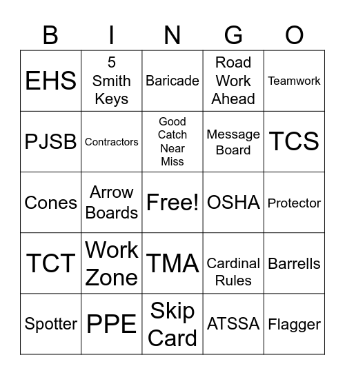 AWP Safety Bingo Card
