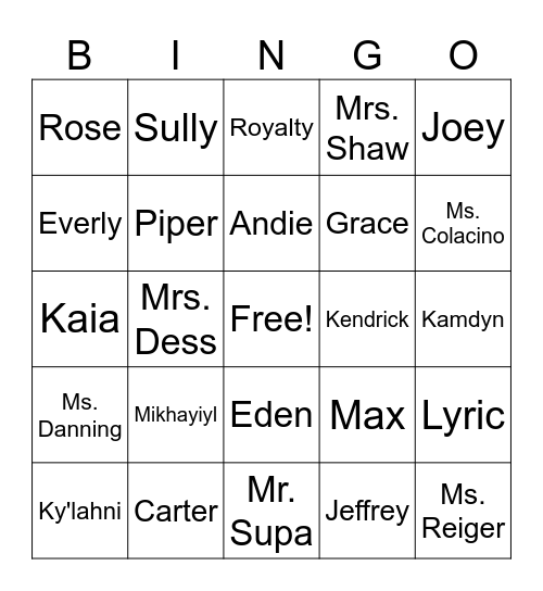 Class Bingo Card