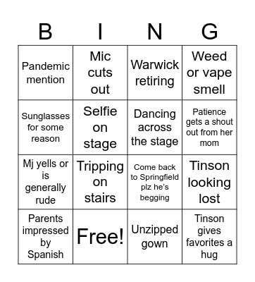 graduation Bingo Card