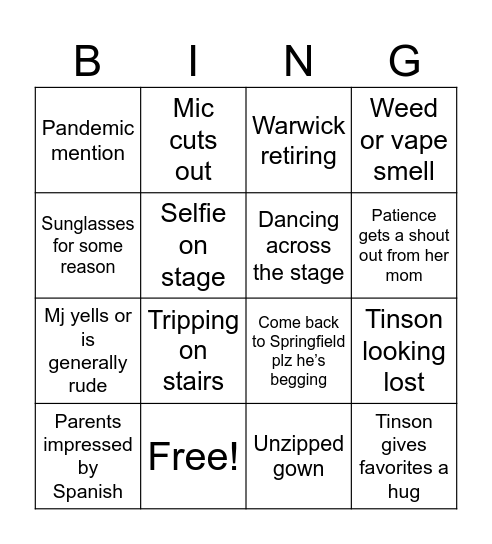 graduation Bingo Card