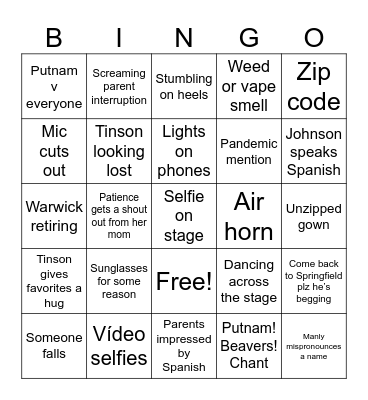 Graduation 2024 Bingo Card