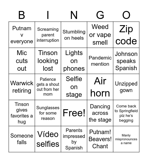 Graduation 2024 Bingo Card