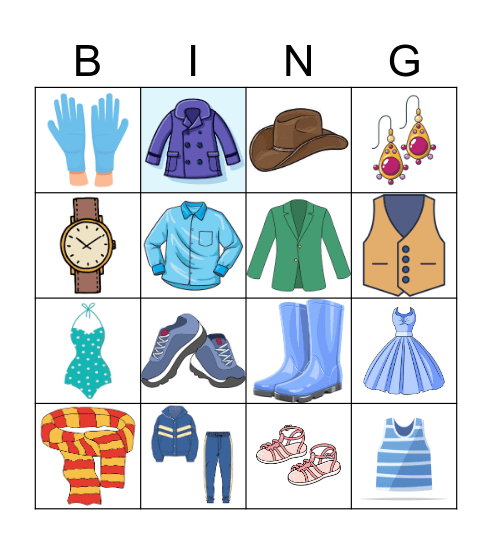 Clothing Bingo Card