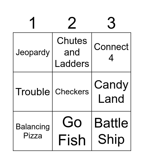 Board Game BINGO Card