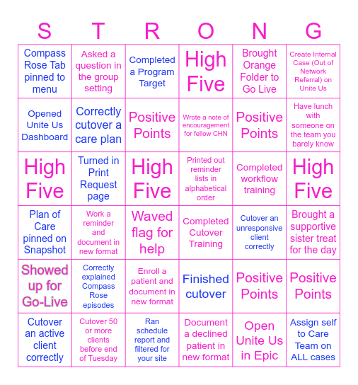 Strong Starts- Compass Rose Go-Live Bingo Card