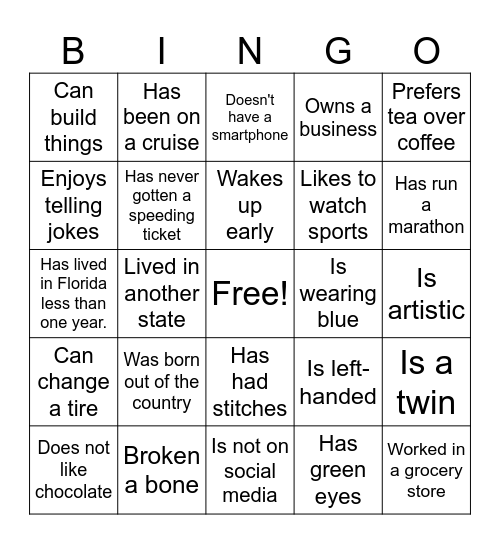 Find Someone who.... Bingo Card