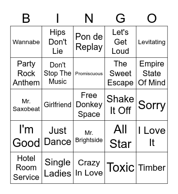 Party Music Bingo Card