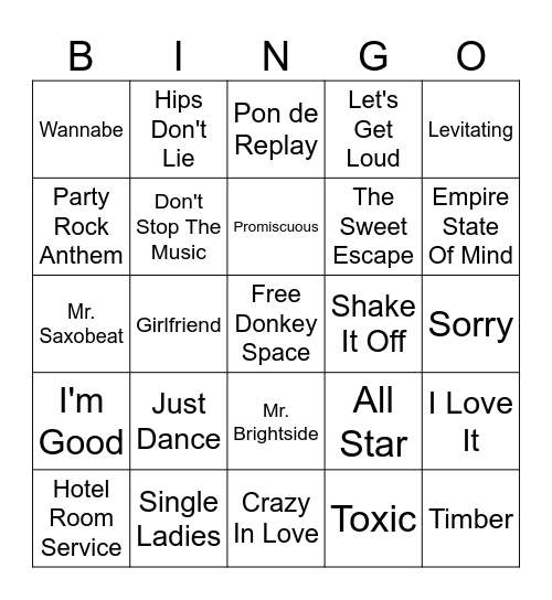 Party Music Bingo Card