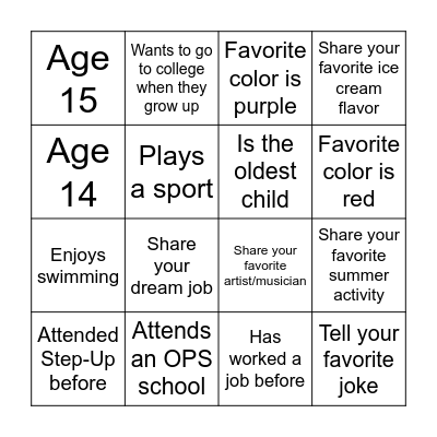 Mingle BINGO Card