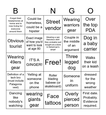 Meg & Uno's People Watching Bingo Card