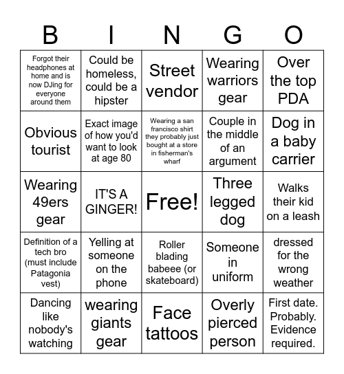 Meg & Uno's People Watching Bingo Card