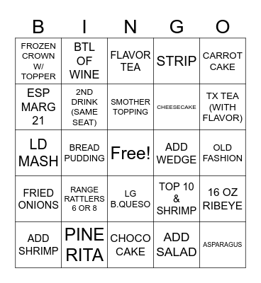 MONDAY NIGHT BINGO Card